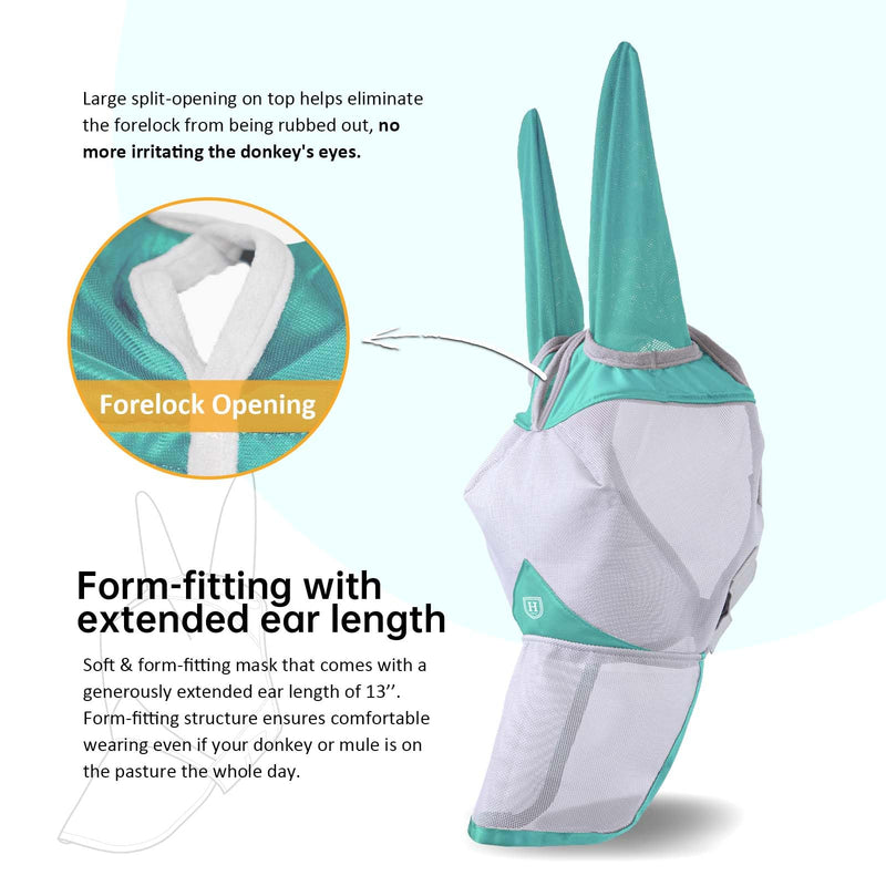 Harrison Howard Mule Donkey Fly Mask Full Face Protection with Nose Cover Mint M Medium - BeesActive Australia