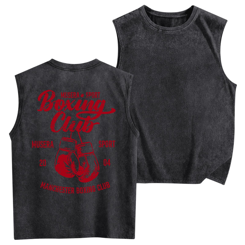 Tank Tops Men Boxing Club Graphic Tank Tops Vintage Sleeveless Cut Off Muscle Shirts Gym Workout Tanks Acid Wash Tee Black Large