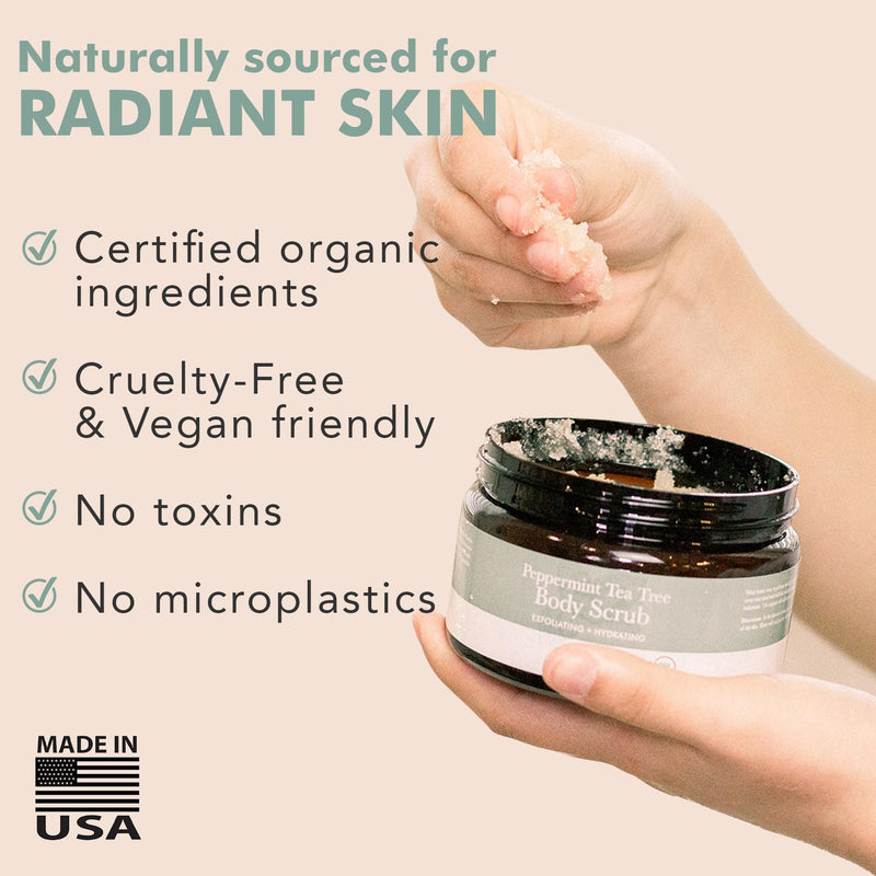 Peppermint Tea Tree Organic Body Scrub - USA Made Sugar Scrub with Natural Ingredients, Moisturizing Body & Foot Exfoliator for Dry and Sensitive Skin, Removes Dead Skin Cells & Reduces Ingrown Hair Peppermint Tea Tree - BeesActive Australia