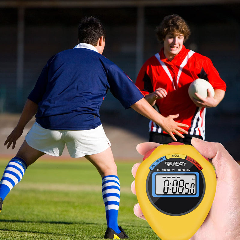 12 Pack Multi-Function Electronic Digital Sport Stopwatch Timer, Large Display with Date Time and Alarm Function,Suitable for Sports Coaches Fitness Coaches and Referees (Yellow) 12