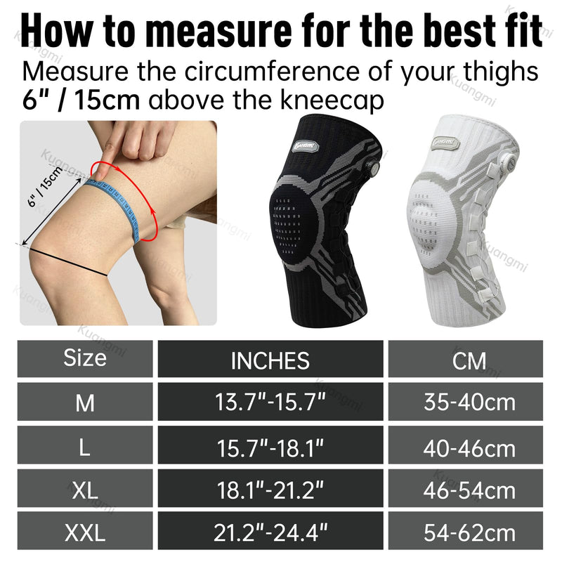 Kuangmi Knee Brace for Pain Relief & Support - Adjustable Compression Knob for Arthritis, Meniscus Tear, ACL - Stabilizes Joints for Men & Women During Sports, Running, Workout, B-L-XL X-Black+Left XL
