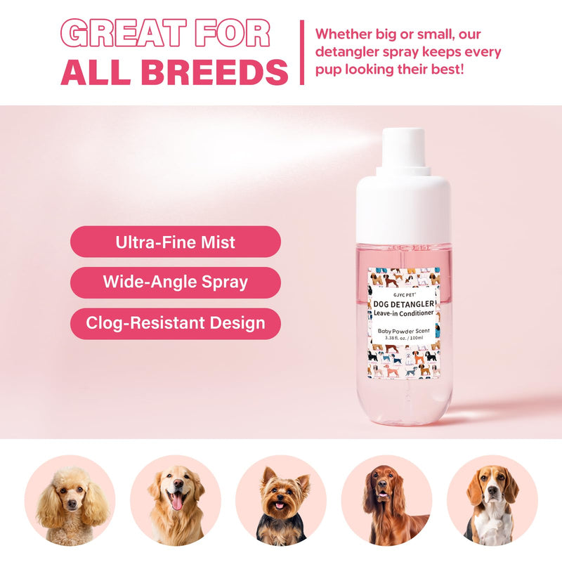 Dog Detangler & Dematting Spray - Leave-in Formula, Baby Powder Scent | Infused with Coconut Oil, Jojoba Oil, and Squalane for Easy, Tangle-Free Grooming - 3.38 fl. oz - BeesActive Australia