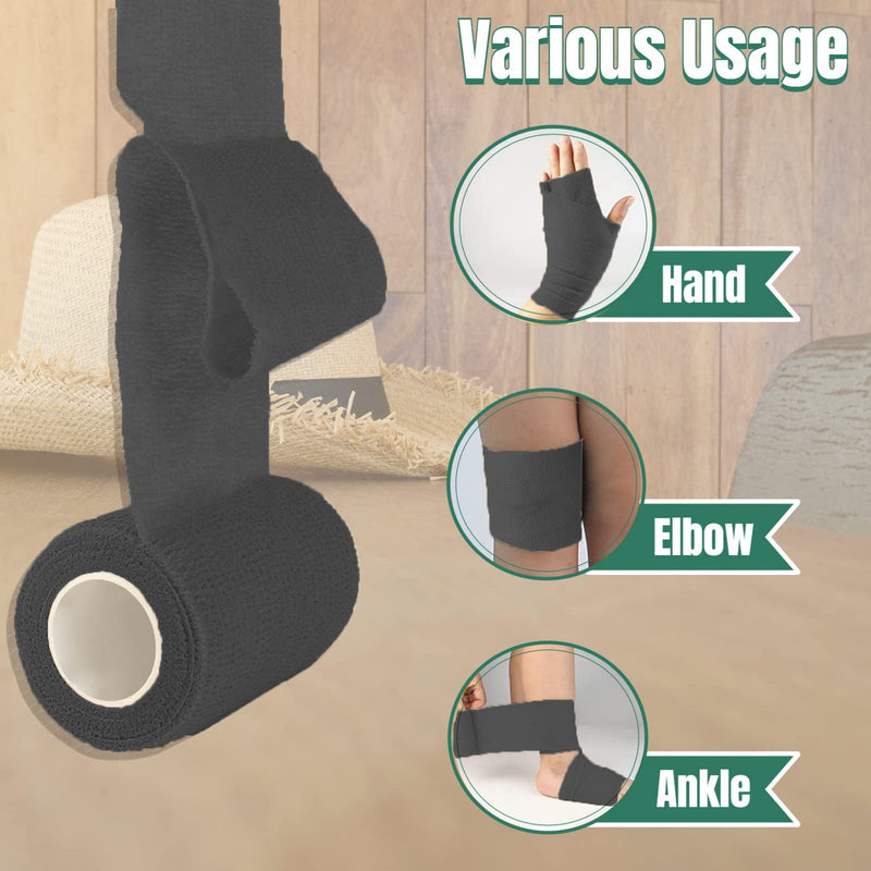 (12 Pack 2" x 5 Yards) Self Adhesive Bandage Wrap, Elastic Adhesive Bandages for Medical, First Aid, Sports, Athletic, Vet, Horse and Dog Black. - BeesActive Australia
