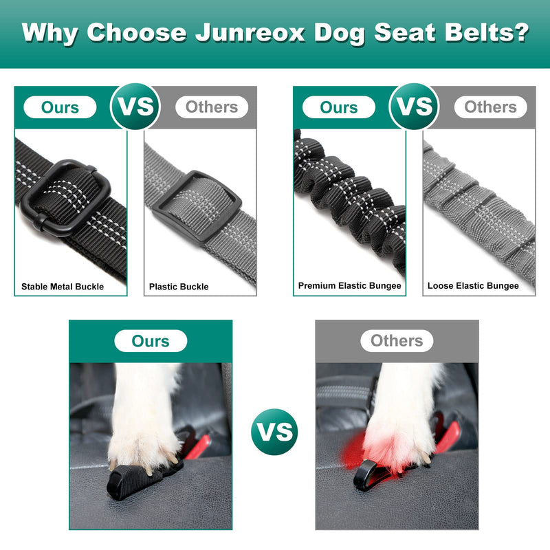 2 Packs Dog Seat Belt, 3rd Generation Dog Seatbelt Harness with Adjustable Metal Buckle, Elastic Bungee Reflective Vehicle Car Headrest Restraint Tether for Small Medium Large Dogs Pet - BeesActive Australia