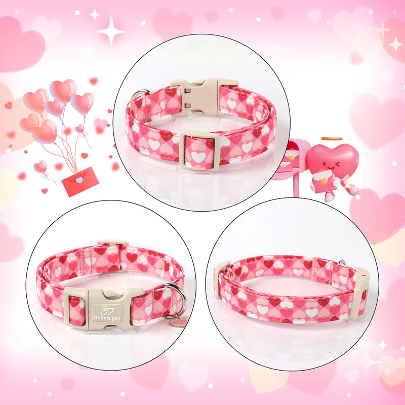 Valentine Dog Collar for Medium Dogs - Design Cute Pink Valentines Day Dog Collars Boy Girl Puppy Adjustable Quick Release Buckle Collar with Little Heart Charm M Pink Heart - BeesActive Australia