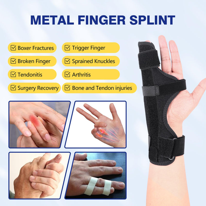 Cozyhealth Boxer Finger Splint Brace, Supports Pinky, Ring, Knuckles - Right or Left Adjustable Metacarpal Hand Brace, Straightening for Trigger Finger, Injury, Fracture, Broken, Tendonitis (8 inch) 8 inch