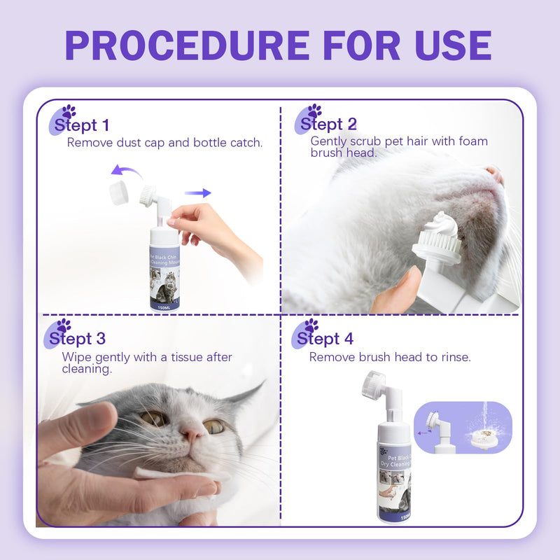150ml/5oz Pet Chin Waterless Foam, Pet Chin Bright Whitening Shampoo for Remove Excess Oil and Dandruff, Avoid Skin Problems, Paraben Free, No Rinse Foam Mousse for Pet Chin Deep Cleansing - BeesActive Australia