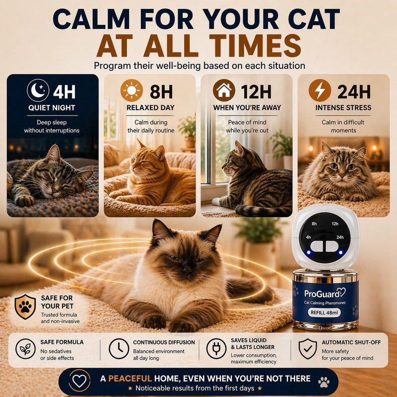 ProGuard® Cat Calming Diffuser Kit with Timer – Advanced Support to Reduce Stress, Spraying, Scratching, Fighting and Hiding – Cat Pheromone Diffuser 9-in-1 with 3 Diffusers with Timer + 6 Refills