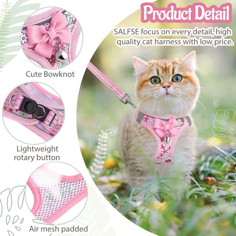 Cat Harness and Leash Escape Proof for Walking, Adjustable Soft Kitten Harness with Reflective Straps Step in Cat Vest Harness for Small Kitten and XS Dogs (Pink, S-Chest(11.8"-13.7")) S-Chest(11.8"-13.7") Pink - BeesActive Australia