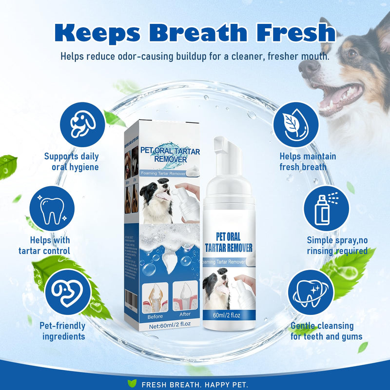pet Oral Tartar Remover Spray, Oral Spray for Dogs Teeth Cleaning Removes Tartar, Whitens Teeth, Foaming Oral Cleaner for Pet Cats and Dogs(2Pcs)