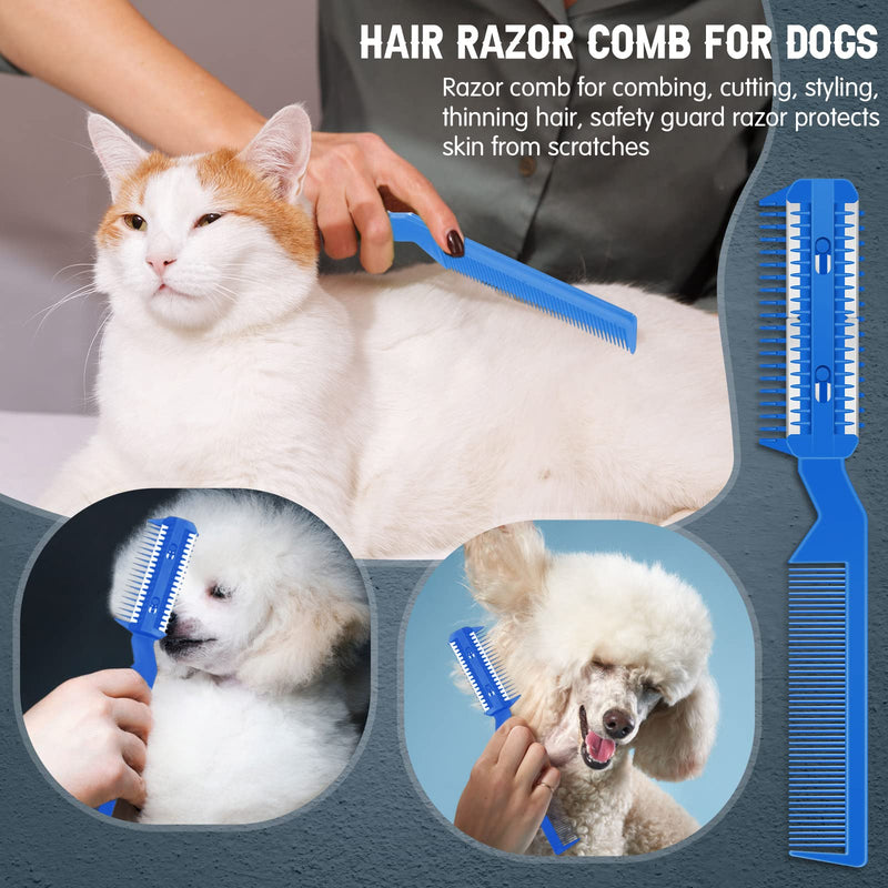 Yinkin 5 Pieces Razor Comb for Dogs Hair Grooming Trimmer Comb for Pet Razor Comb with 25 Extra Blades Manual Dog Hair Trimmer Comb Double Edge Razor for Dogs(Blue) Blue - BeesActive Australia