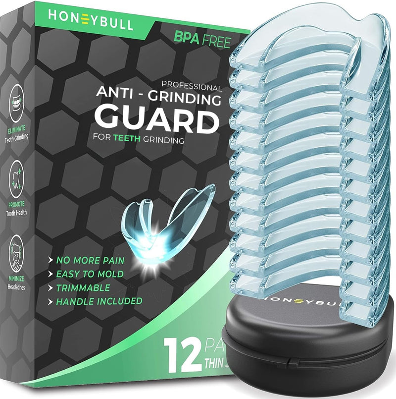 HONEYBULL Anti Grinding Guard Set for Light Grinding, Comfortable Custom Mouth Guard for Nighttime Teeth Grinding (12 Pack - Thin) 12.0