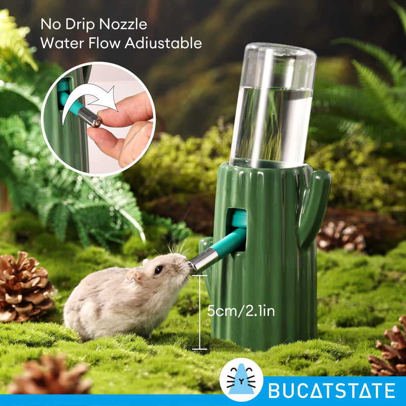 BUCATSTATE Cactus Ceramic Leakproof Hamster Water Bottle Guinea Pig Water Bottles Rabbit Water Bottle with Holder Water Feeder for Small Animals (Green) Green - BeesActive Australia