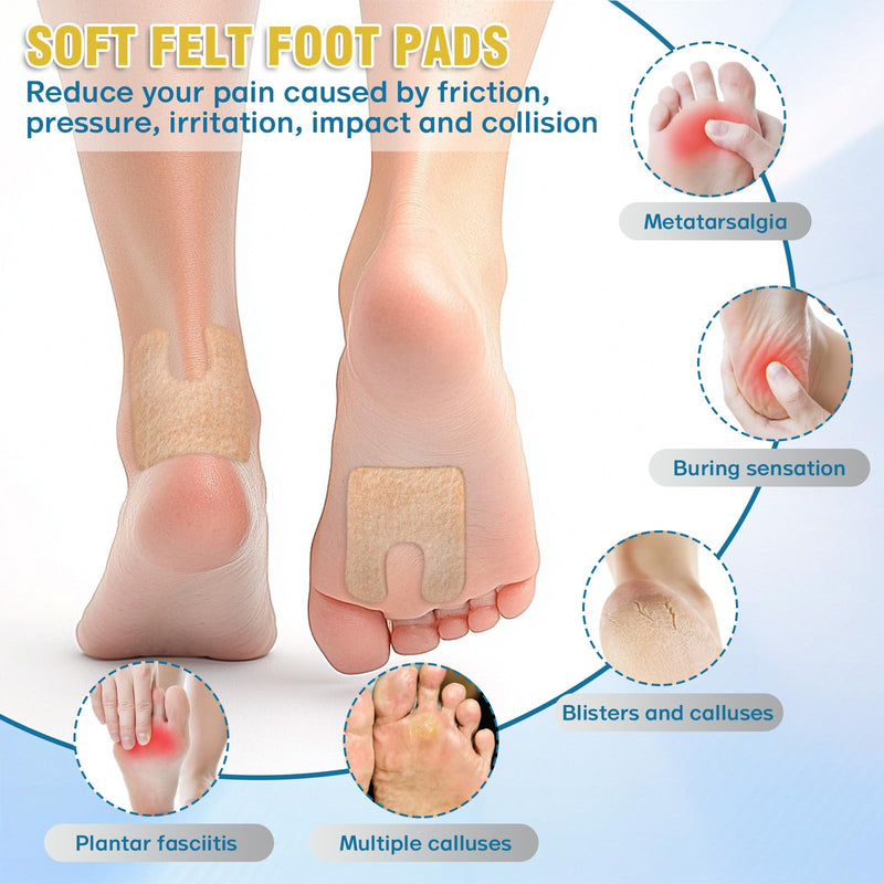 72 Pcs U-Shaped Callus Pads for Feet, Callus Cushions for Bottom of Foot, Self Adhesive Felt Foot Metatarsal Corn Pads for Relieve Heel and Forefoot Pressure, Foot Pain Relief for Men and Women 72 Pcs - BeesActive Australia