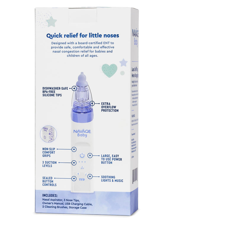 Navage Baby Nasal Aspirator - Gentle, Pediatrician Endorsed Nasal Aspirator for Baby Congestion & Stuffy Noses - Baby Nose Sucker w/ Lights, Lullabies & BPA Free Silicone Tips - BeesActive Australia