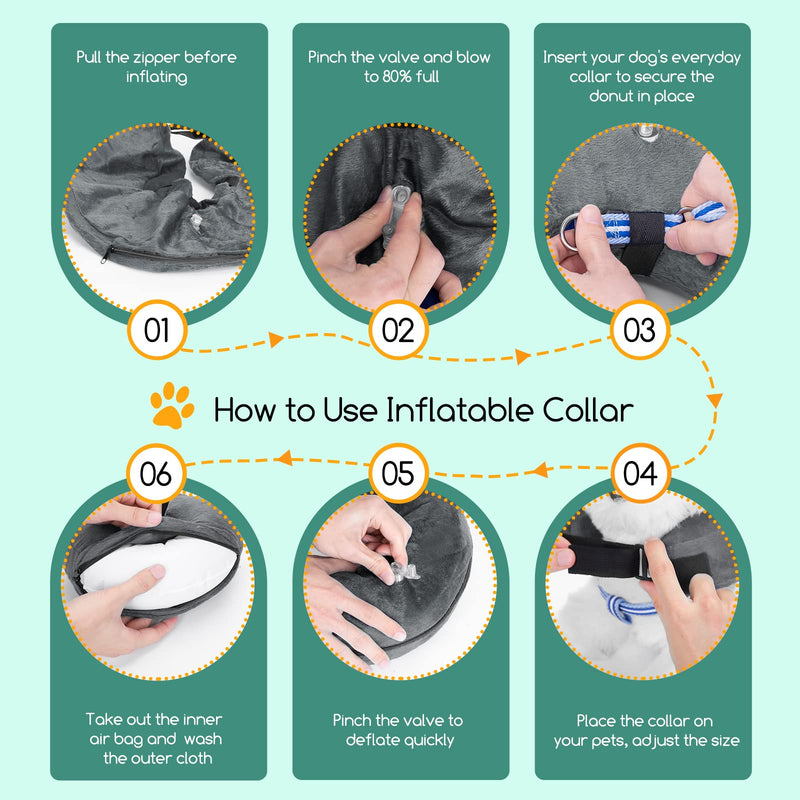 Nobleza - Inflatable neck collar for dogs and cats, adjustable protective collar for dogs, comfortable protective collar with Velcro fastener for pets, cats, dogs after surgery and injuries (grey, M) M (25.5-33 cm) grey - BeesActive Australia