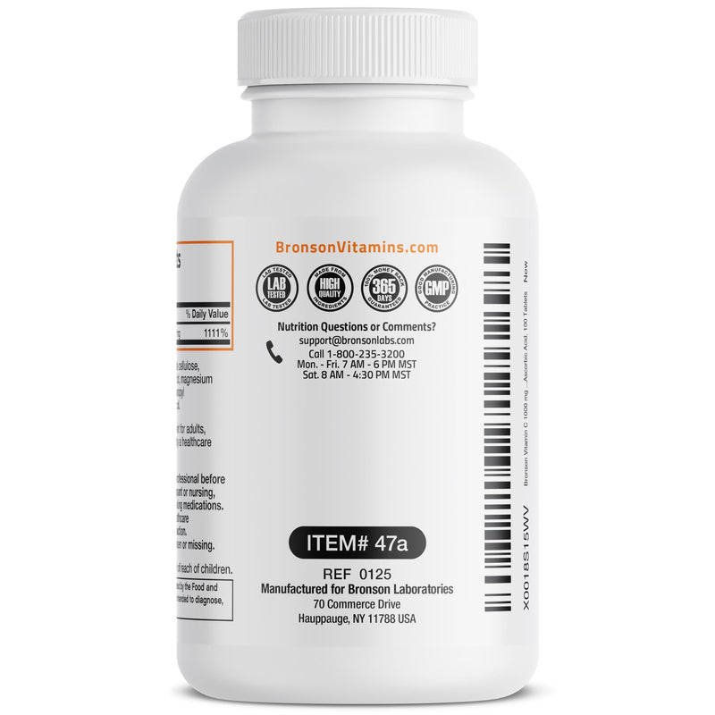 Bronson Vitamin C 1000mg Premium Non-GMO Ascorbic Acid Tablets, 100 Count 100 Count (Pack of 1)