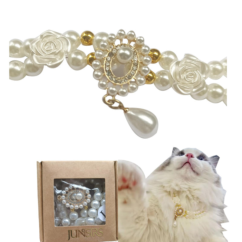 Cat and Dog Collar A Vintage Pearl for Pets, Elegant Decoration for Cats and Dogs (S) Small - BeesActive Australia