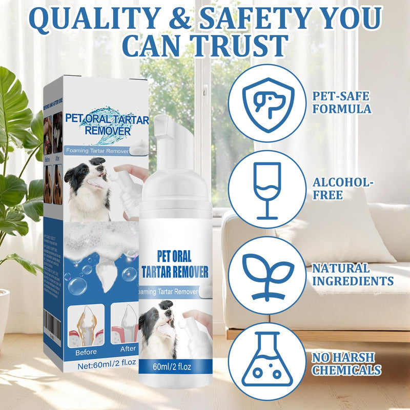 2 Pcs Pet Oral Tartar Remover Spray, No-Brush Oral Care Spray for Dogs & Cats, Pet Tartar Removal Foam, Easy Teeth Cleaning & Fresh Breath, 2 * 60ml