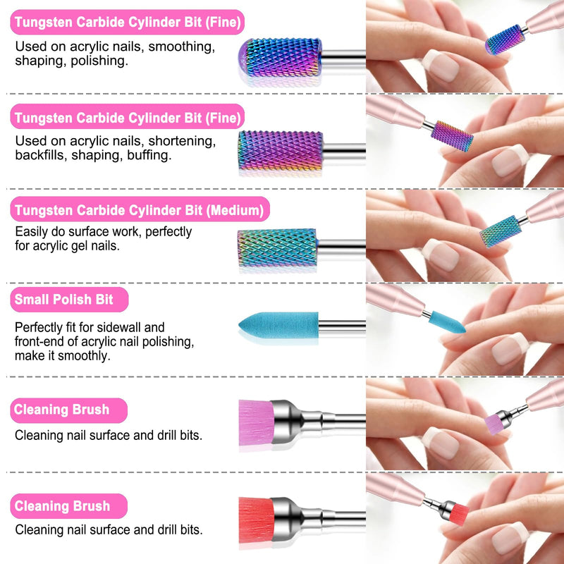Cellentool 30Pcs Nail Drill Bits Set with Rhinestone Storage Box, 3/32 Inch Ceramic Diamond Carbide Nail Drill Bits for Acrylic Gel Polish, Cuticle Efile Remover for Manicure (Pink) Pink