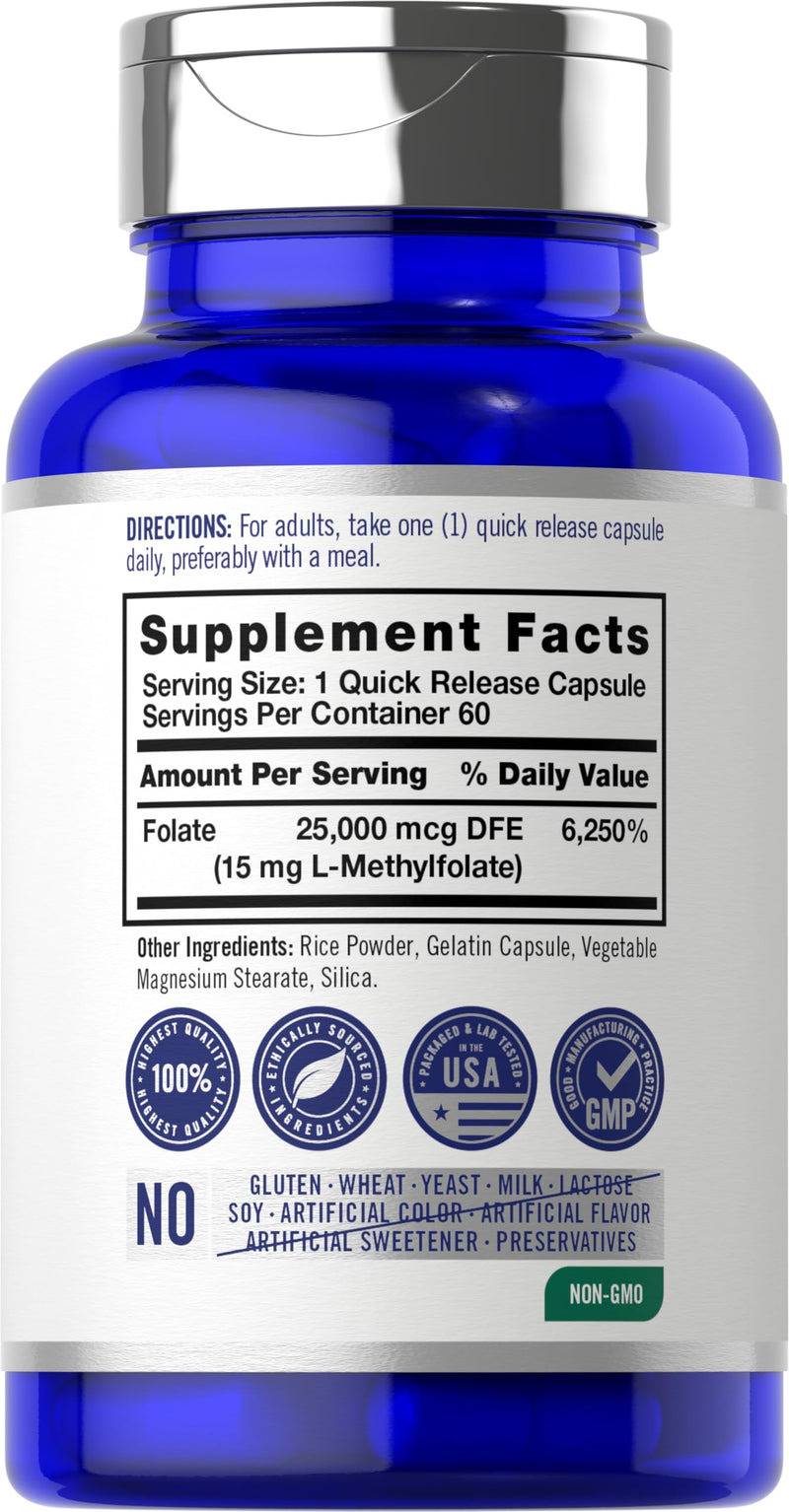 Carlyle L Methylfolate 15mg | 60 Capsules | Max Potency | Optimized and Activated | Non-GMO, Gluten Free | Methyl Folate, 5-MTHF | by Opti-Folate 60 Count (Pack of 1)