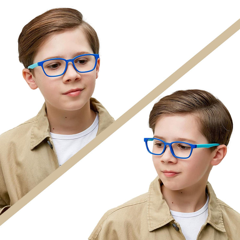 Okany Blue Light Glasses for Kids 3 Pack Anti Glare & Eye Strain Glasses Computer TV Phone Tablets UV Protection Glasses for Kids Boys Girls Age 3-12(Black + Transparent blue + Transparent) 3 Packs Black & Transparent Blue & Transparent - BeesActive Australia