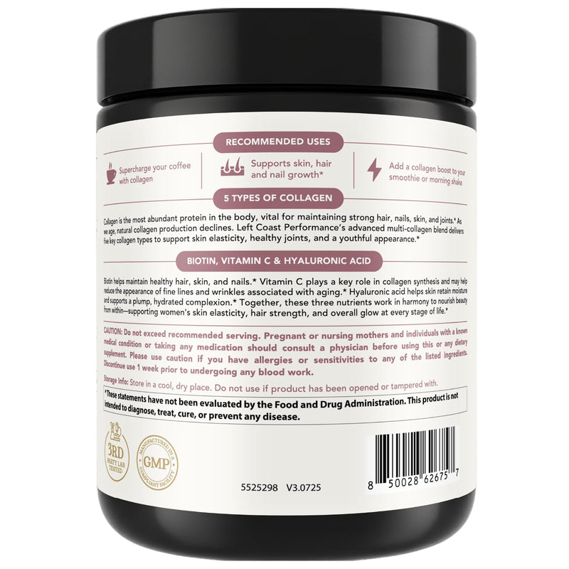 Multi Collagen Powder with Biotin, Hyaluronic Acid & Vitamin C, 16oz | Hydrolyzed Collagen Supplement Types I, II, III, V, X - Supports Hair, Skin, Nails for Women - Non GMO, 3rd Party Lab Tested 1 Pound (Pack of 1)