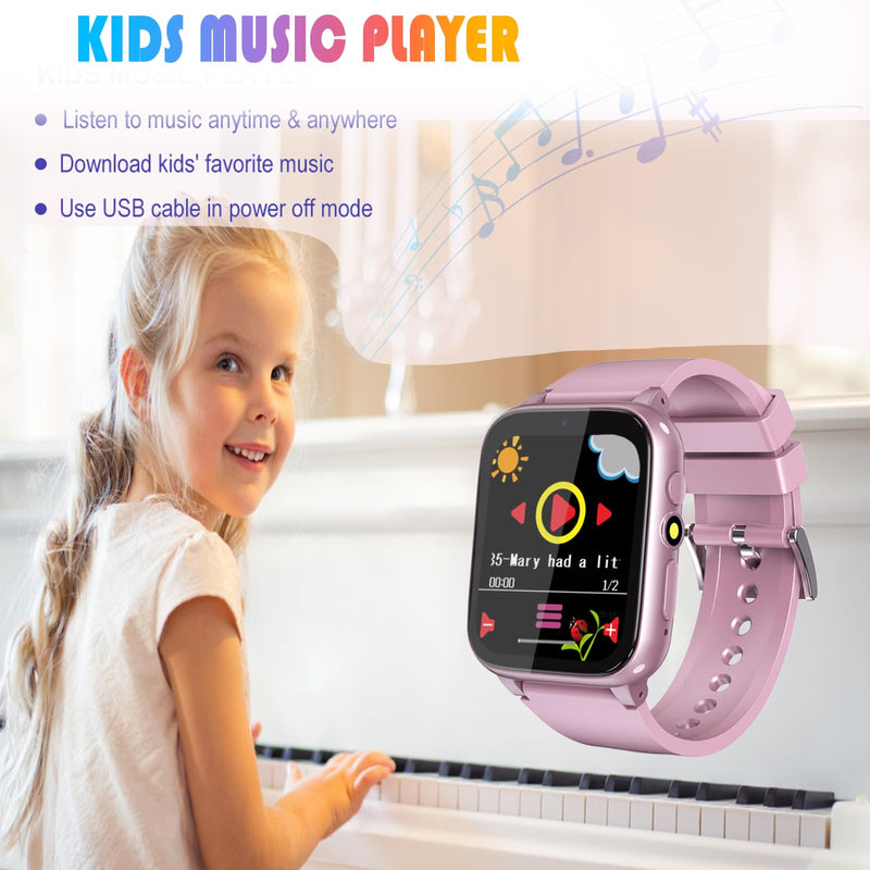 Goodatech 1.69'' Kids Smart Watch for Boys and Girls, HD Camera, 26 Puzzle Games, Video Music Player, Pedometer, Flashlight, Alarm Clock, Christmas Birthday Gifts for 4-12 Years Children (Pink) Pink