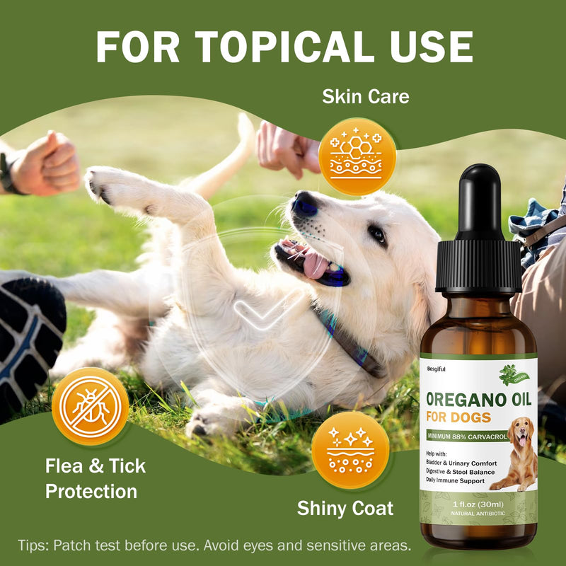 Wild Mediterranean Oregano Oil for Dogs, Promotes Bladder & Urinary Function, Gut Balance & Diarrhea Relief, Supports Immunity and Overall Health, Over 88% Carvacrol Organic Oregano Oil