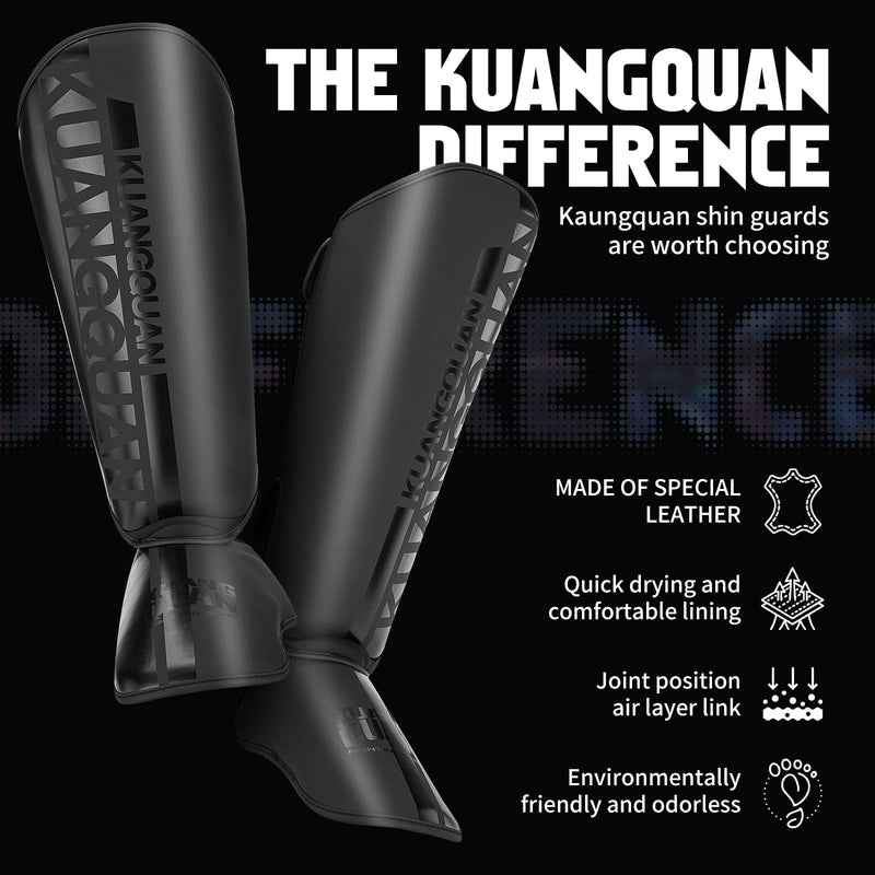 Muay Thai Shin Guards for Men,Women,Lightweight,Martial Arts Kicking Leg Instep Protection Pads Sparring Gear,for Kickboxing MMA Training,Professional Equipment Large Black/Black - BeesActive Australia