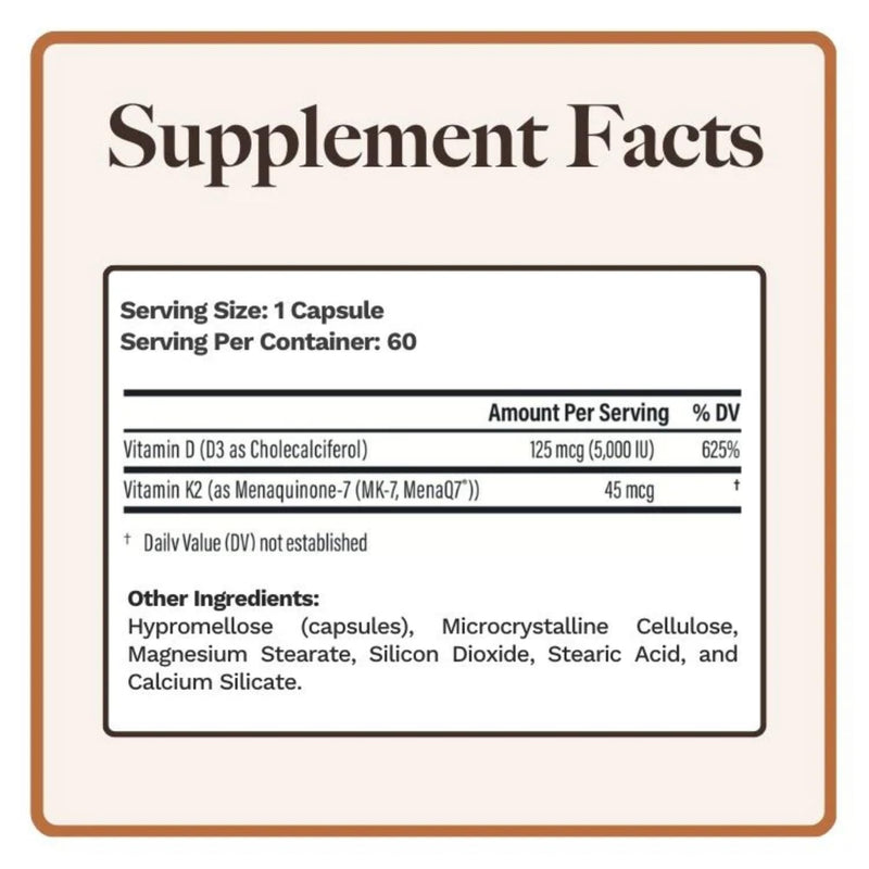 Utzy Naturals Vitamin K2 + D3 | High Dose K2 | 45 mcg of MenaQ7 Form of K2 | 5,000 IU D3 Cholecalciferol Form | Made in USA | 60 Servings