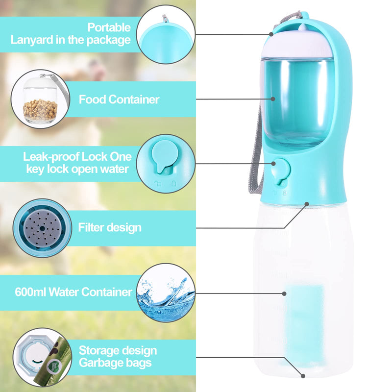 3-in-1 Portable Dog Water Bottle Dispenser,Crate with Food Container, Replaceable Waste Bags,Dog Stuff Accessories Items, Puppy Essentials Necessities,for Walking&Hiking(20oz-Blue) 20oz-blue - BeesActive Australia