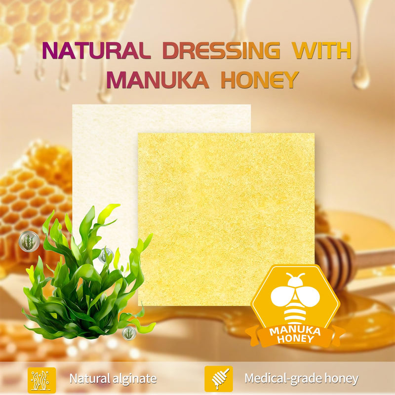 Honey Calcium Alginate Wound Dressing – 2"x2" 10 Packs – Medical Grade Manuka Honey, High Absorbency, Forms Gel & Non-Stick – for Chronic Wounds, Post-Surgery, Pressure Injuries, Burns, Cuts - BeesActive Australia