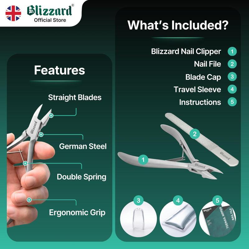 Ingrown Nail Clippers for Men with Ingrown Toenails – Blizzard Podiatrist Toenail Clipper Set German Forged (13cm - Straight Head - Smooth) 13cm - Straight Head - Smooth