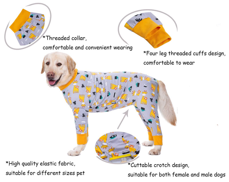BT Bear Large Dog Clothes, Elastic Pet Onesie Protect Joints Anti-Hair Anti Licking, Wound Protection Pet Pajamas Dog Jumpsuit for Medium Large Dogs (XXXL, Gray Giraffe) XXX-Large - BeesActive Australia