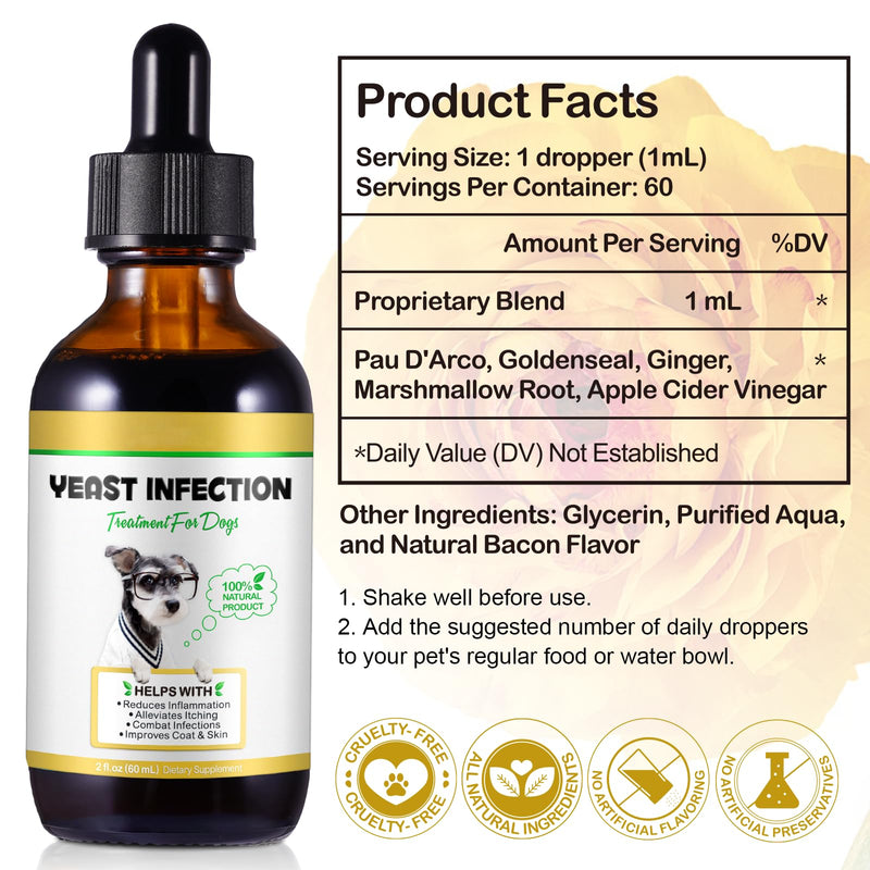 Yeast Infection Treatment for Dogs – Liquid Supplement to Itch Relief, Eases Ear Paw Discomfort for Dog, Allergy & Inflammation Relief for Healthy Skin & Coat, Herbal Formula for Dogs, 2.02 fl. oz pack of 1