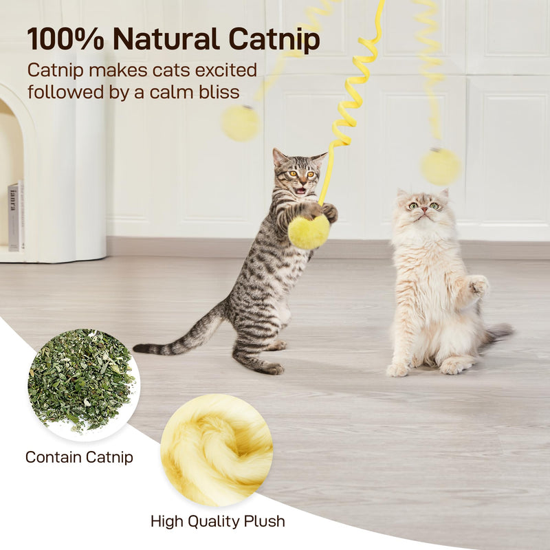 Potaroma Hanging Fluffy Cat Catnip Ball Toys 3 Pcs with Bell, Interactive Cat Teaser Retractable, Cat Toys Indoor Kitten Play Chase Exercise Physical Stimulation Classic - BeesActive Australia