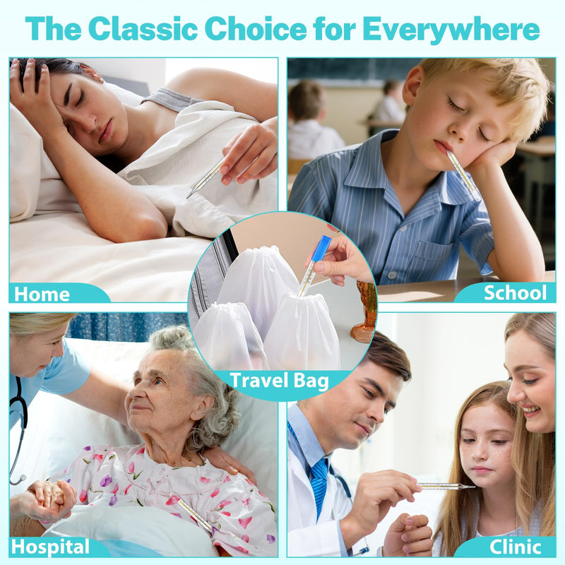 MAGICLULU 5Pcs Oral Temperature for Adults, Dual Scale ℃ & ℉ Glass Traditional Underarm Body Temperature with Case, Accurate Measurement for Kids Babies Elderly Home Family Clinics Fever Indicator - BeesActive Australia
