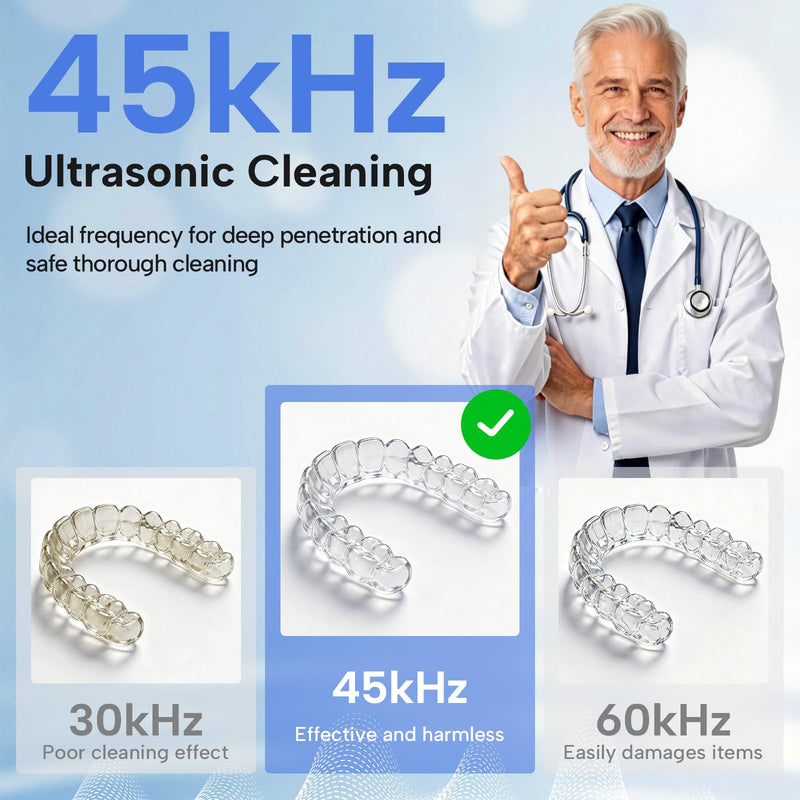 Ultrasonic Retainer Cleaner-45kHz Retainer Cleaner Machine,4 Modes Ultrasonic Cleaner for Dentures, Aligners,Mouth Guards, Braces,Toothbrush,Jewelry-200ML Dental Pod(White) White - BeesActive Australia