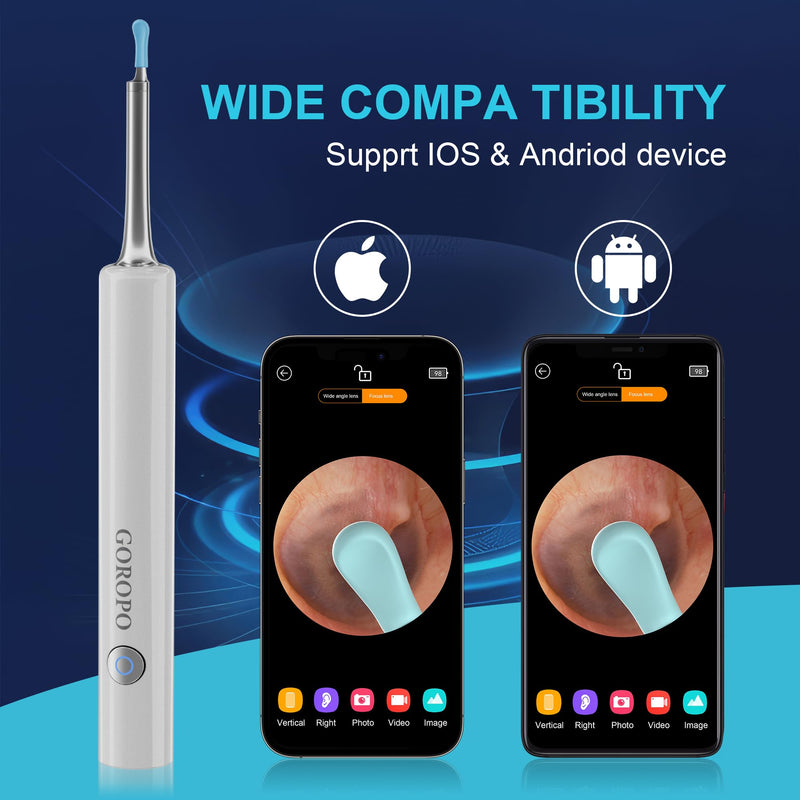 Ear Wax Removal, Ear Cleaner with HD Ear Camera, Wireless Ear Otoscope Earwax Remover Kit with 4 Ear Pick & 6 LED Lights, Ear Cleaning Tool for iOS & Android, White - BeesActive Australia