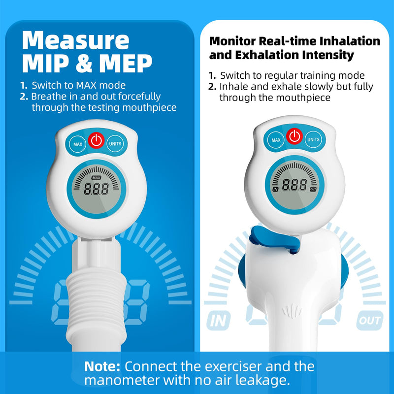 Breathing Exercise Device for Lungs with Electric Manometer & Test Mouthpiece & Travel Case | Lung exerciser Device for Better Lungs| 6 Resistance Levels | Guided Mobile Training App Included - BeesActive Australia