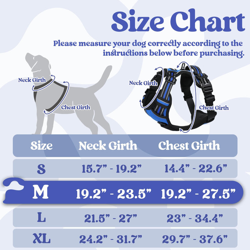 rabbitgoo Dog Harness Medium Sized, No Pull Pet Harness with 3 Buckles, Adjustable Soft Padded Dog Vest with Instant Control Handle, Easy Walking Reflective Pet Vest for Medium Dogs, Blue, M - BeesActive Australia