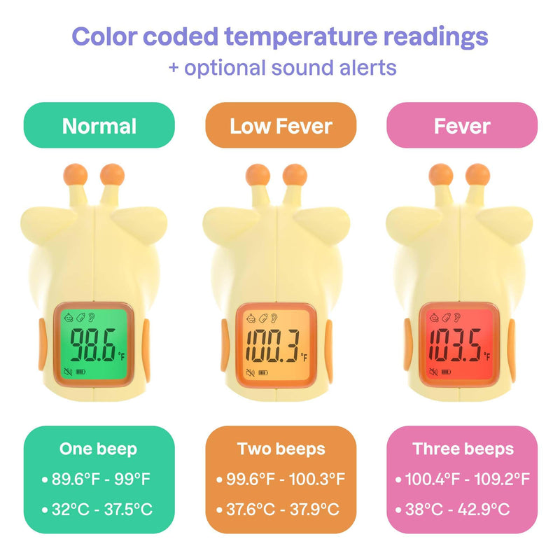 Baby Thermometer for Kids & Infants – Digital Infrared No-Touch Forehead & Ear Thermometer, 3-in-1 Contactless Thermometer with Fever Indicator, Fever Buddy Giraffe