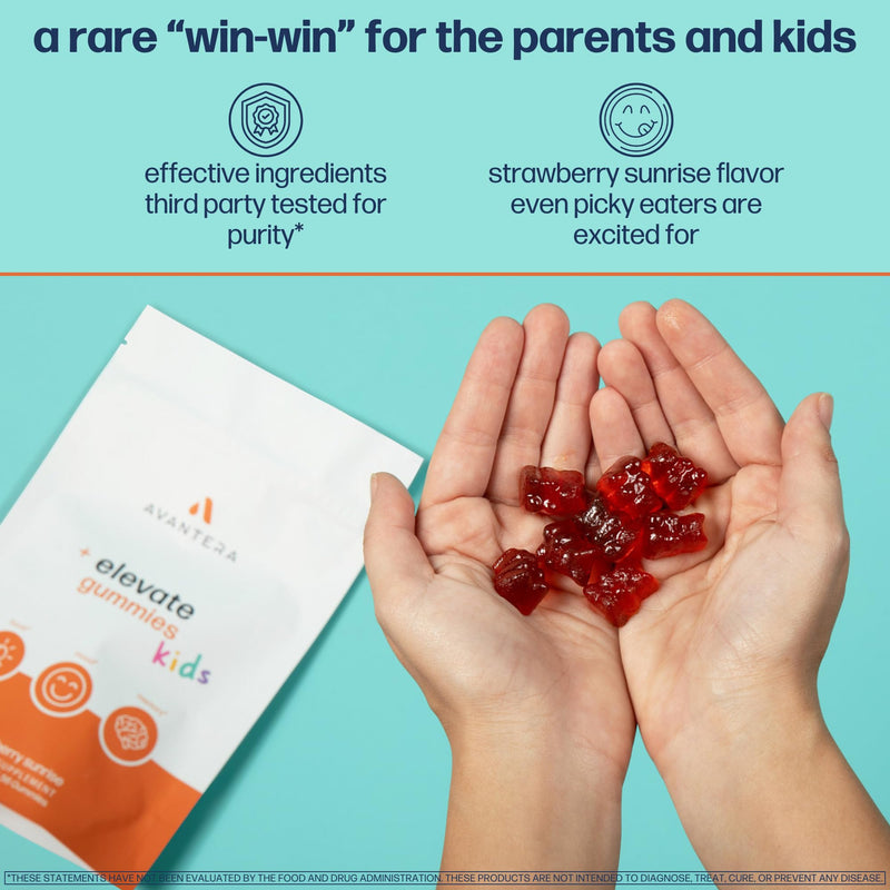 Avantera Elevate Kids Gummies - Best Focus Gummies for Memory & Brain Support - No Caffeine - Low Sugar - 56 Gummies for Ages 6+