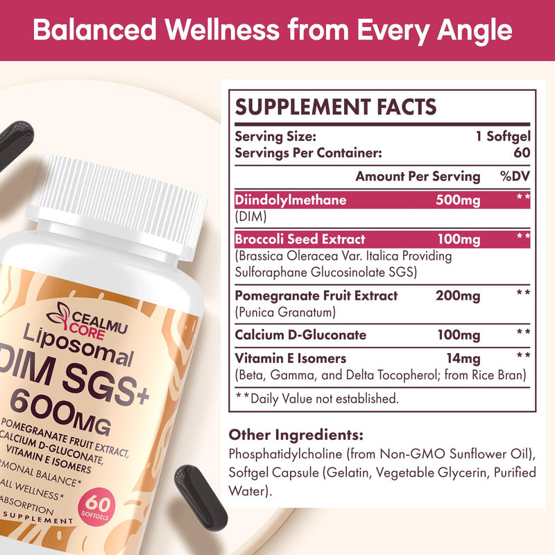 Liposomal DIM SGS Supplement 2 Pack- Estrogen Supplements | Contains Sulforaphane Glucosinolate, Vitamin E, Pomegranate Fruit,Support Detox and Antioxidant,for Women & Men 60 Count (Pack of 2)