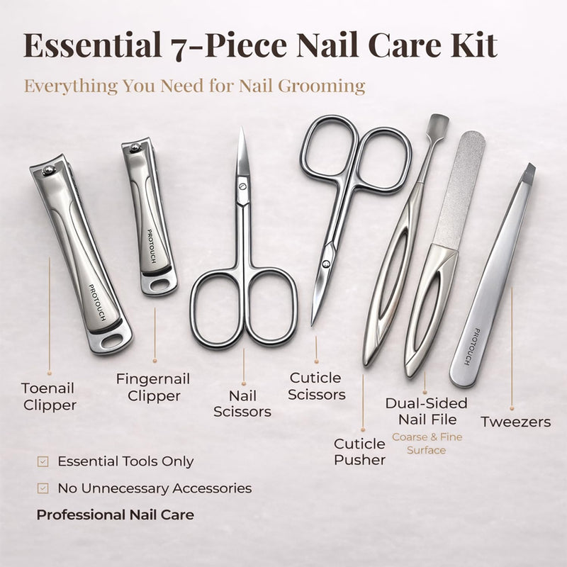 PROTOUCH Professional Nail Kit, Manicure Set for Women & Men, 420 Stainless Steel Nail Clipper Set with Precision Double-Sharpened Blades, Ergonomic Manicure Pedicure Kit with Brown PU Travel Case