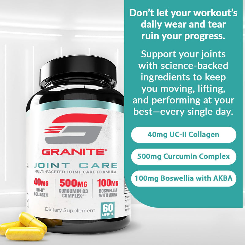 Granite Joint Care: Premium UC-II Collagen, Turmeric Curcumin C3, AKBA Boswellia + More - All-in-One Support for Joint Mobility, Comfort & Strength (60ct)