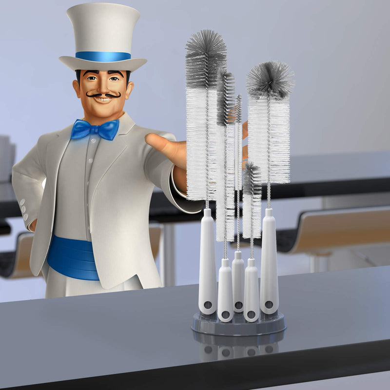 MR.SIGA 5 Pack Bottle Brush Cleaning Set with Storage Holder, Cleaning Brushes for Long Narrow Neck Bottles, Water Bottles, Baby Bottles, Tumblers, Drinking Glasses, Strews White - BeesActive Australia
