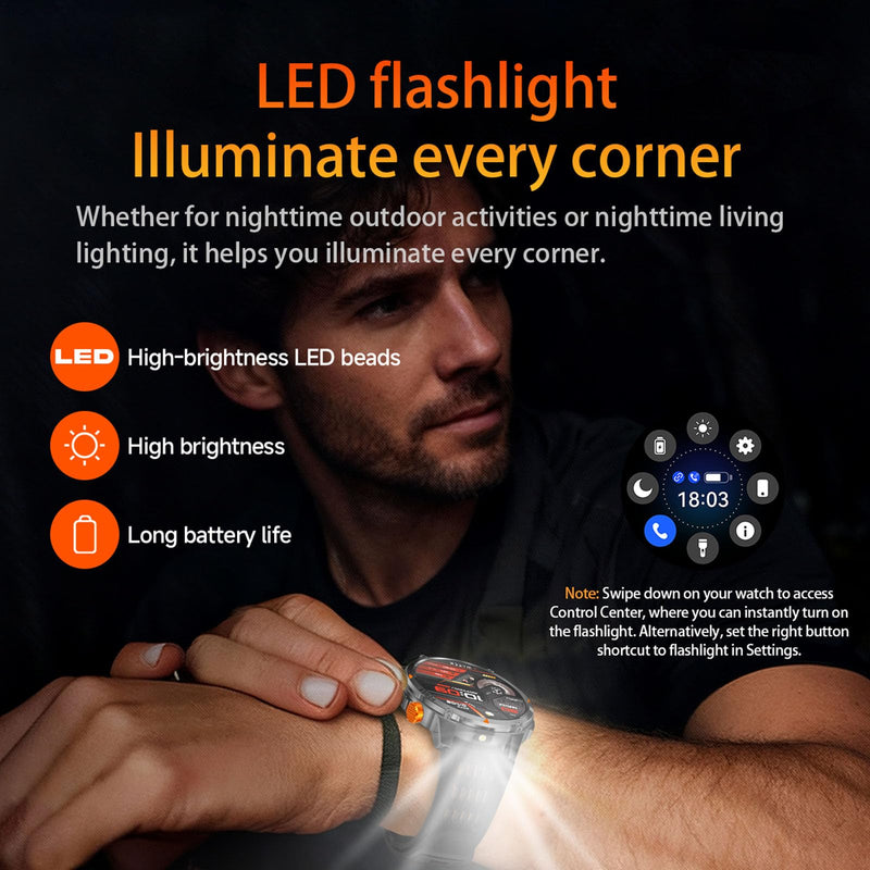 MIlitary Smart Watch for men with Compass, Flashlight, 100 Days Battery, IP68 Waterproof, Answer/Make Calls, 1.7" HD Fitness Tracker Watch with Heart Rate Monitor, for Android & iPhone (2 Straps) - BeesActive Australia