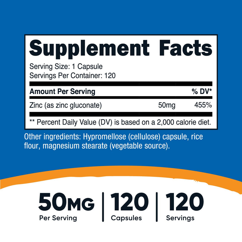 Nutricost Zinc Gluconate 120 Vegetarian Capsules (50mg) - Gluten Free and Non-GMO 120 Count (Pack of 1) - BeesActive Australia